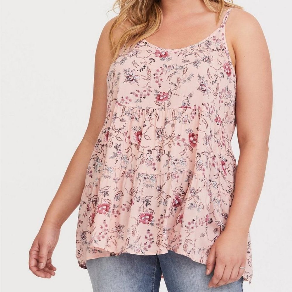 Pink Floral Tiered Strappy Cami